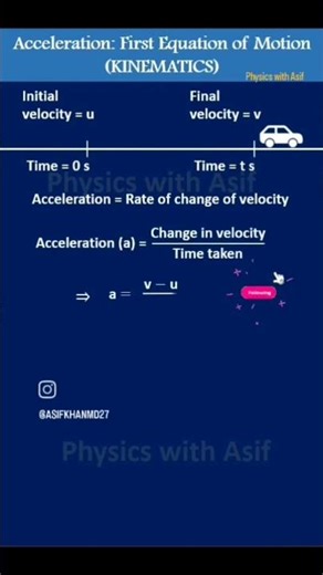 Acceleration: The first equation of motion (Kinematics) #physicsshorts #kinematics
