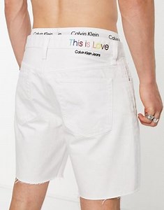 Calvin Klein Jeans pride capsule cotton cropped raw edge shorts in white - WHITE | ASOS