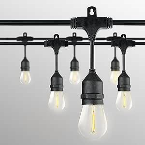 Honeywell 48 FT Outdoor String Lights, Commercial Grade Waterproof LED Patio Lights, 15 Plastic E26 Bulbs, Create Cafe Lighting Ambience in Your Backyard