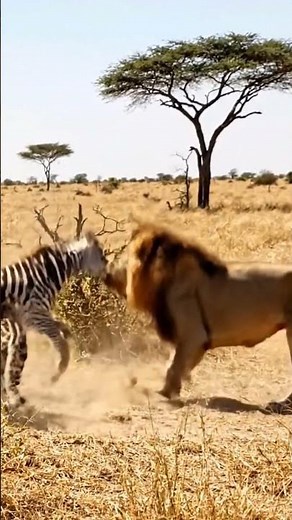 Lion Attacks Zebra | But Buffalo Rushes In to Save the Day #LionAttack #buffalorescue #shortsvideo