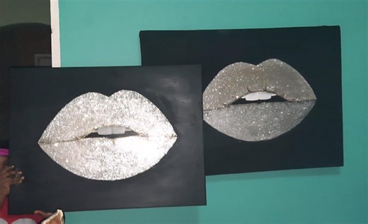 Glam Silver Glitter Lips Painting | 24" X 36" | Black Acrylic Canvas | Original Hand-painted Art | Made to Order | Sparkly Glam Wall Decor - Etsy UK
