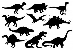Dinosaurs and Jurassic dino monsters icons. Vector silhouette of...