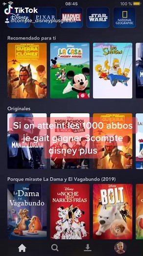 Compte Disney gratui sur TikTok