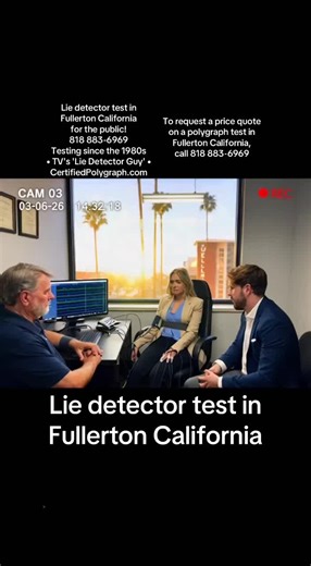 A lie detector test in Fullerton California! A. Have you been accused of infidelity or theft? B. Or do you feel you might be the victim of such infidelity or theft? C. Either way, use a polygraph test in Fullerton California! Here's why it works so well: it is the same equipment & format as used by the police and the FBI to test persons who want to work for them-- and 1 out of 3 fail (so they won't be hired). Call 818 883-6969 for a free telephone conversation about how a Fullerton lie detector 