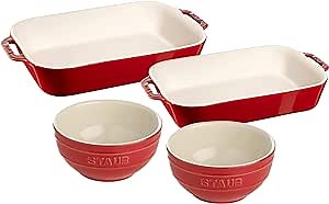STAUB Ceramic 4-pc Baking Dish and Bowl Set - Cherry