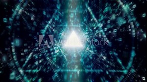 digital matrix core tunnel of binar lights, neon glowing rays loop in motion into digital ai or iot technologic tunnels. 3D render