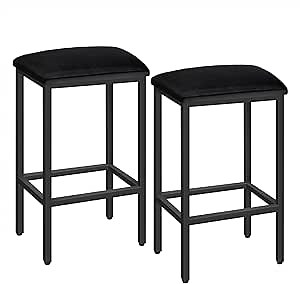 Bar Stools, Set of 2 PU Upholstered Breakfast Stools, 2-Piece Bar Chairs, 26.8-Inch Height, Rectangular Industrial Bar Stools, for Dining Room, Kitchen, Counter Bar, Black BAHB01R01