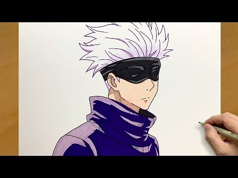 Gojo Satoru drawing step by step || Anime colored drawing || How to draw anime characters