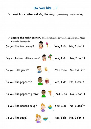 Likes and dislikes: food activity