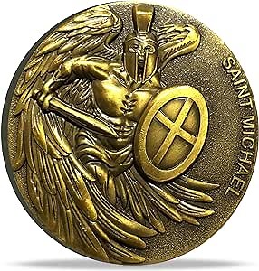 Saint Michael Guardian Challenge Coin Antique Gold Christian Lucky Coin with Psalm 91:10-11 Bible Verses Gift (Single Coin)