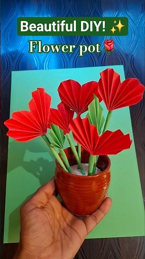 Easy Origami Heart Flowers Vase | DIY Paper Flower🌷 Pot Craft #origami #craft #flowercraft