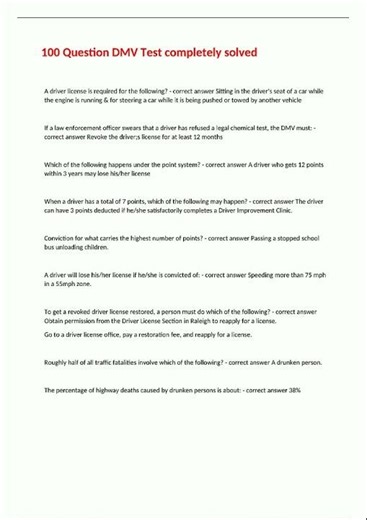 Latest 100 Question DMV Test completely solved 56 video