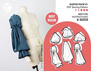 Puffy Sleeve Sewing Pattern Pack | Romantic Balloon and Lantern Sleeve Pattern | Cute Sleeves for Dresses | 6 SIZES | PDF Sewing Pattern - Etsy