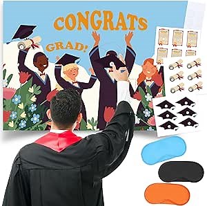 Spakon Graduation Party Game Pin The Graduation Cap Game Pin The Certificate on Grads Party Favors with 39 x 28 Inch Poster Make a Sticker Mix and Match for Grad Supplies