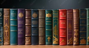 Classic book collection, spines with side text area