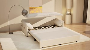 Convertible Pull Out Sofa Bed Queen Size, 3-in-1 Convertible Sleeper Couch with Thicked Cushions and Side Storage,Multi-Functional Velvet Loveseat Sofá for Living Room,Bedroom,Apartment,Office