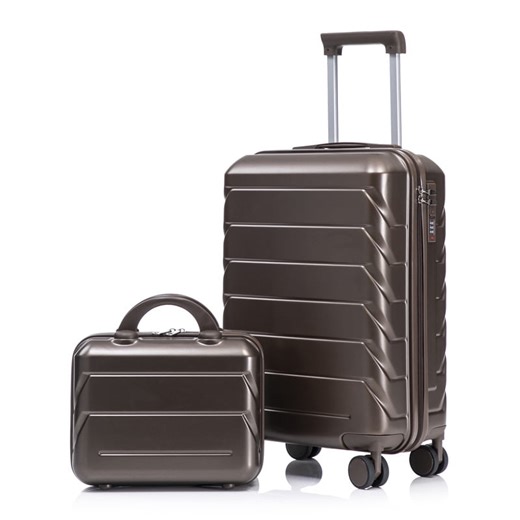 14"/20" 2 pcs/set in ABS Spinner Wheel Luggage, with Combination Lock,14" Cosmetic Case, Brown