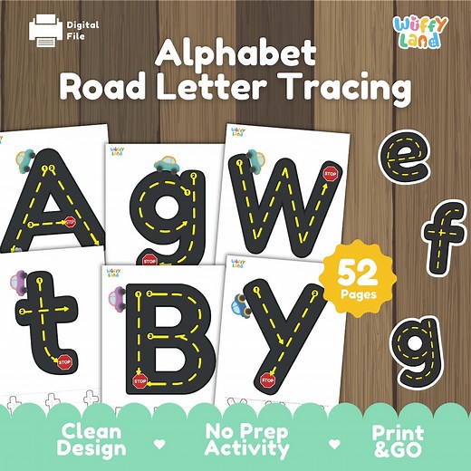 Alphabet Tracing Sheets With Car Theme - Uppercase and Lowercase Road Letter PDF Preschool Handwriting Practice - Etsy