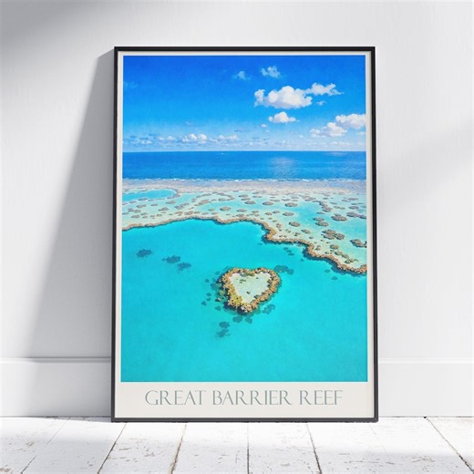 Great Barrier Reef Australia Travel Poster: Heart Reef Aerial Painted Art Print - Etsy Canada