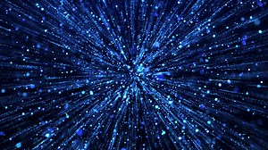 Flying sparkling and shiny particles, falling blue glowing, abstract rain of dots. Particle explosion. Digital futuristic background. Seamless looping 4k video.