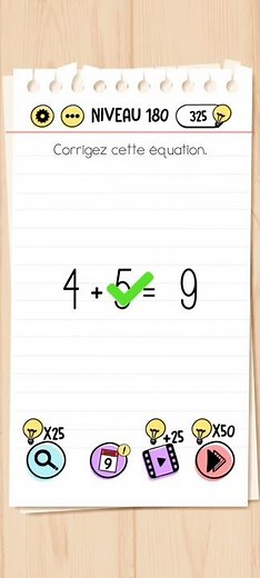 Brain test niveau 180 - Corrigez cette équation
