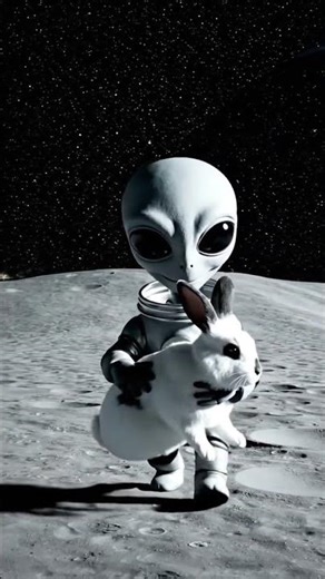 Alien Walking on the Moon With His Pet Bunny | A Wholesome Cosmic Moment
