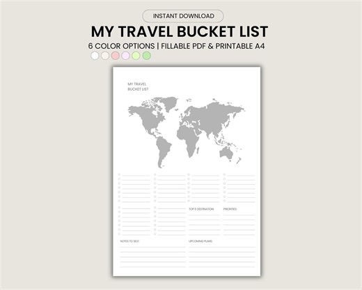 Travel Bucket List Printable A4 Portrait | Goodnotes Travel Planner | Digital Download - Etsy