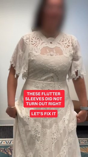 70K views · 333 reactions | The first time was NOT the charm. We cut off this bride train to source fabric in order to create some flutter sleeves. We made the flutter sleeve as long as possible with the fabric we had access to BUT the intricate lace ended up adding an unexpected shoulder detail. We talked through alternatives and decided to shorten the sleeve and remove the lacey shoulder we accidentally created. | Heming & Fitz | Facebook