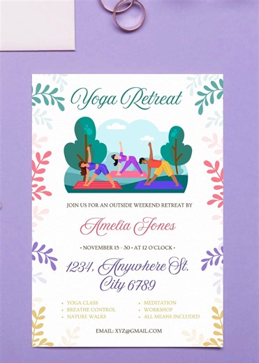 Yoga Retreat Invitation Outdoor Theme, Boho Wellness Retreat Invite, Editable Canva Template - Etsy