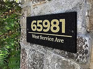 THE HEATH Stone Address Plaque With Engraved Numbers. Address Sign Made from solid, real stone.