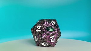 Dragon Eye Scale Metal Dice,33mm 20 Sided Giant D20, Large Polyhedral Dice, Metal Dice Set for TTRPG Tabletop Gaming,Dungeon Masters,RPG Adventures(Glitter Purple with Green Eye)