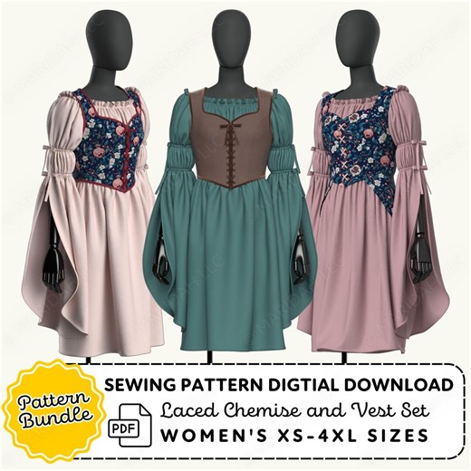 Chemise and Vest Sewing Pattern Set | Renaissance Fair Outfit in XS-4XL (PDF Digital Download) - Etsy