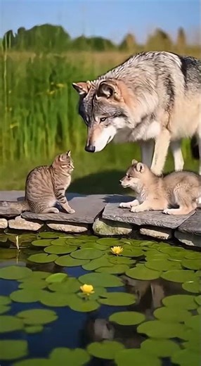 Cat and wolf puppy first encounter! 😼🐺 So cute! 🥰 - Must Watch!