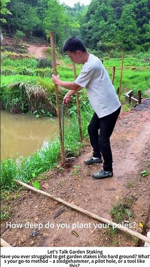 Planting Bamboo Stakes with a Handheld Driver – Fast & Easy 🎋🚜
