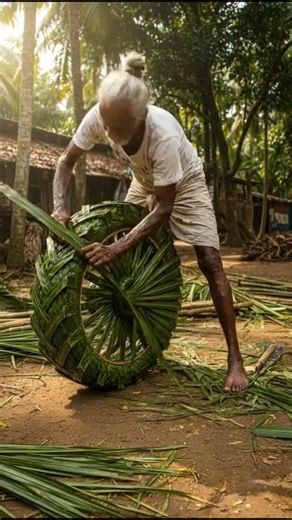Grandfather making a Tractor using Coconut leaf #shorts #craft #crafts #villagelife