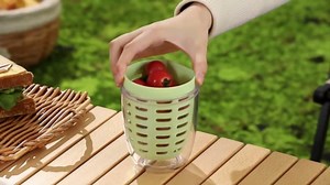 Portable Picnic Party Fruit Salad Storage Cup with Lids and Fork,20 Oz Fruit Storage Containers for Fridge with Removable Colander BPA-Free,Leak-Proof,Keep Fruits,Berry,Salad Fresh longer (green)