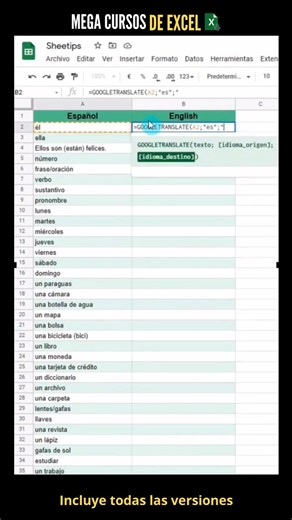 🚀 ¡Actualiza tus habilidades para 2026! ¿Sientes que el tiempo nunca te alcanza y que las tareas en Excel se vuelven una montaña interminable? ⏰ Te entiendo perfectamente. Esa presión de querer cumplir pero sentir que la tecnología va más rápido que nosotros puede ser agotadora. ¡Pero no estás solo! La IA no llegó para reemplazarte, sino para ser esa mano derecha que te explica todo paso a paso. ✨ Tip del día: Si tienes una lista larga, no lo hagas manual. Usa la función =GOOGLETRANSLATE(A2; "e