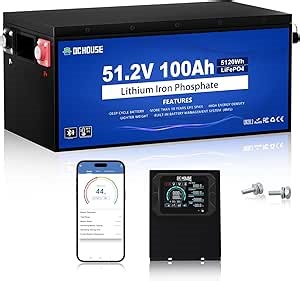 DC HOUSE 48V 100Ah Golf Cart Battery, LiFePO4 Battery Sturdy Metal Case with LCD Monitor& Bluetooth, Low-Temperature Cut-Off Function, Perfect for Club Car, EZGO Golf Carts, RV