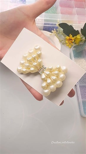 Diy Bow with Pearl drop beads 😱🔥 #trending #diy #shorts #ytshort