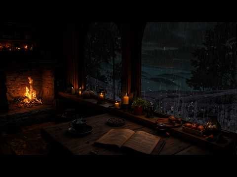 Rainy on Open Window with Crackling Fireplace 🌧🔥 (No Ads) Sleep Better & Deep Relaxation
