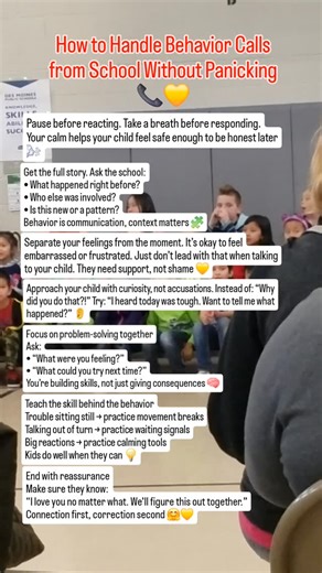 Melissa McFadden on Instagram: "That school behavior call can make any parent panic 😩📞 But these moments are chances to teach, not just punish. Save this for the next time your phone rings during the school day 💛 Which step do you think makes the biggest difference? 👇✨ #children #parenting #school #momlife"