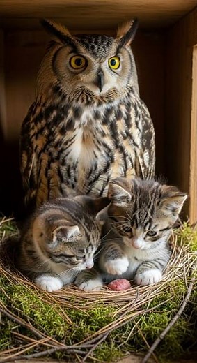 Kittens take over a new nest… Mom Owl doesn't back down #cute #animals #wildlife