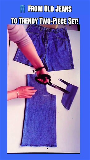 ​👖 From Old Jeans to Trendy Two-Piece Set! #shorts