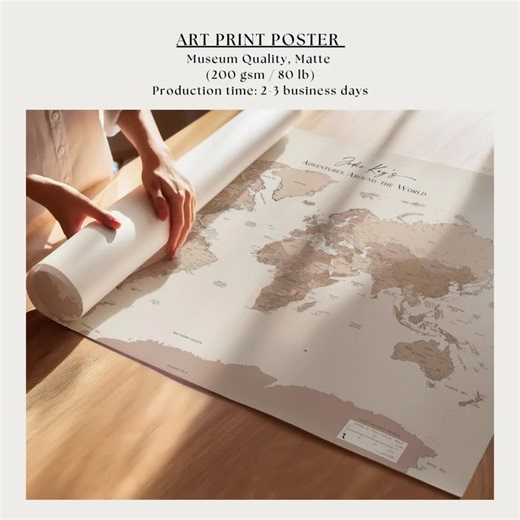 Push Pin Travel Map World Map Pin Board Travel Tracker Push Pin Custom Modern Minimalist Beige Coral Blush Large Wall Map Personalized