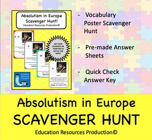 Absolutism in Europe World History Scavenger Hunt Activity
