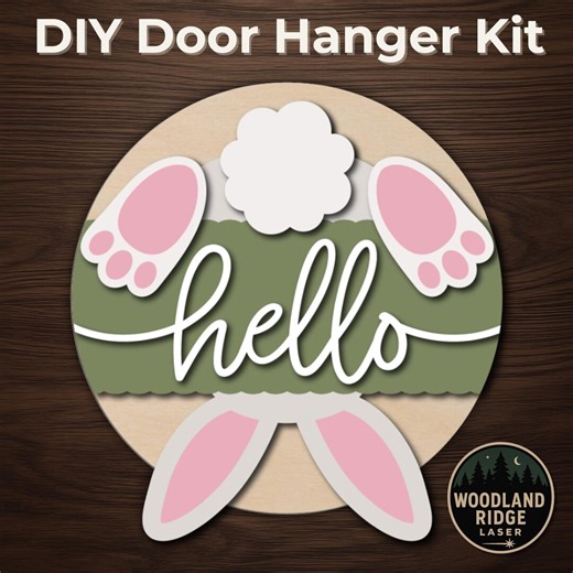 Upside Down Bunny Door Hanger Kit – Round Unfinished Wood Sign - Etsy
