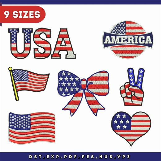 American Flag Embroidery Design: Patriotic Bundle (instant Download) - Etsy
