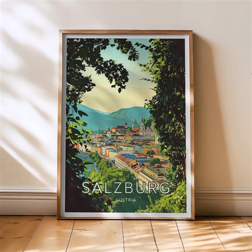 Salzburg Travel Print - Austria Poster, Salzburg Retro Wall Art, Europe Decor, Salzburg Musical Art, Austria Gift, Alpine City Wall Art - Etsy