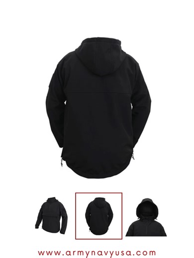 Rothco Concealed Carry Soft Shell Anorak 3840 Rothco Black Concealed Carry Soft Shell Anorak Parka 3840 is a durable and comfortable tactical jacket that is perfect for the outdoors, concealed carry and everyday wear. The Anorak Parka features a concealed zipper under the kangaroo pocket along with additional side zippers to allow easy access to your concealed carry weapon waist holster. Constructed from 100 percent polyester for a waterproof and breathable fit. The large centered front zipper p
