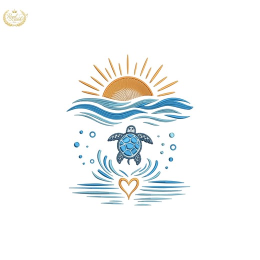 Sea Turtle Sunset Embroidery Design | Ocean Waves Marine Life File (digital Download) - Etsy